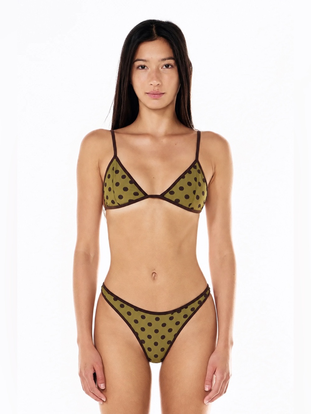 LA-LU Bikini Set Twiggy Tri Top Coco Classic Brief Moss Mocha Polka Dot Medium